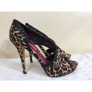Betsey Johnson leopard Satin Cut Out Open Toe Stiletto High Heel Pump SZ US 6.5M